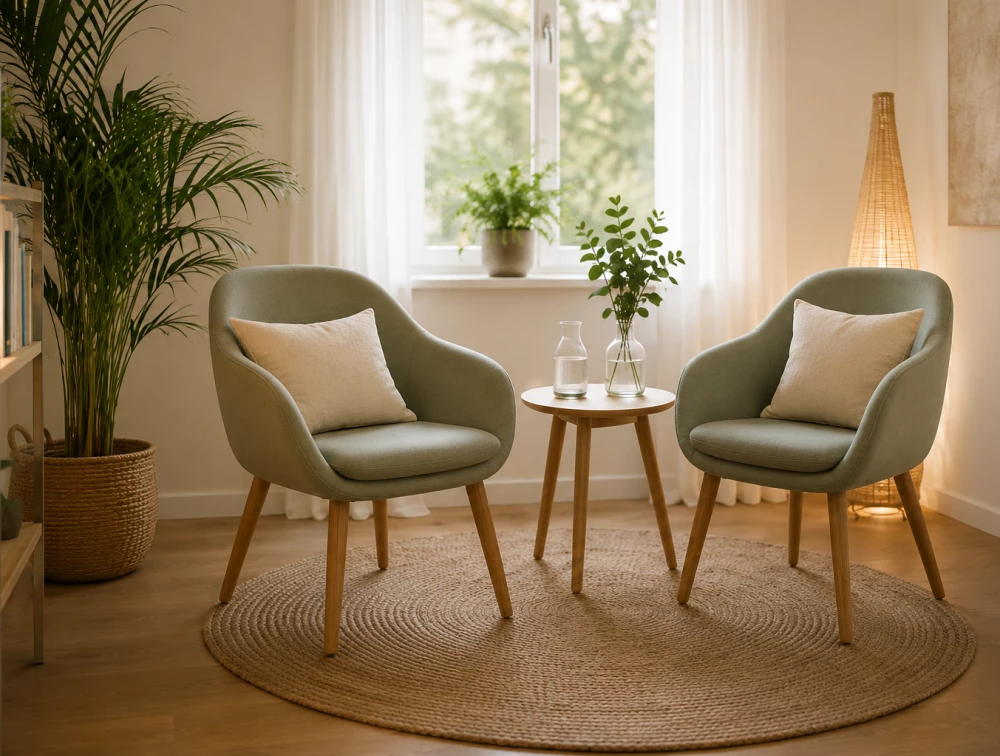 Kinesiologie-Praxis mit zwei Stühlen und einem kleinen Tisch für das Gespräch